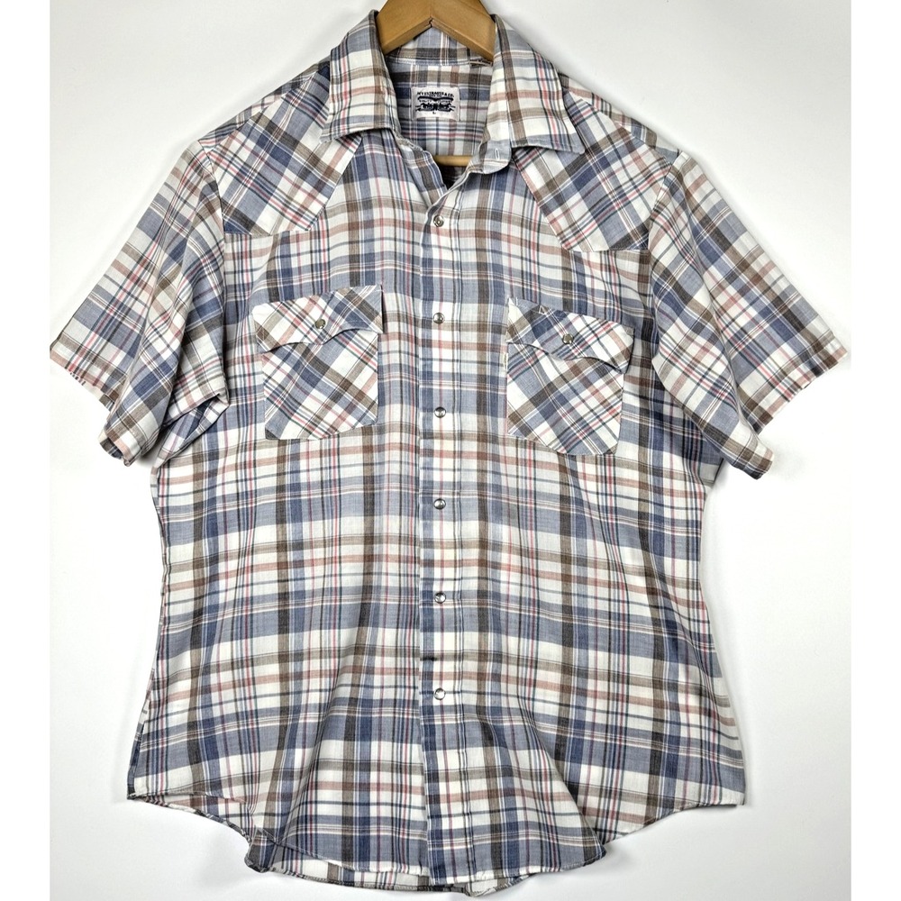 Levi's Mens Western Shirt Large Blue Gray Plaid Pearl Snap Snap Cowboy